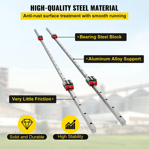 Happybuy HSR15 linear rails pair with square bearing carriages on aluminum alloy supports