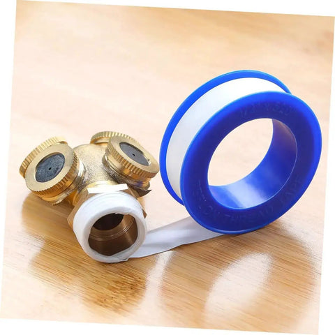 20 Rolls PTFE Tape High Temperature Waterproof Thread Sealant For Plumbing shown wrapped around a brass fitting.