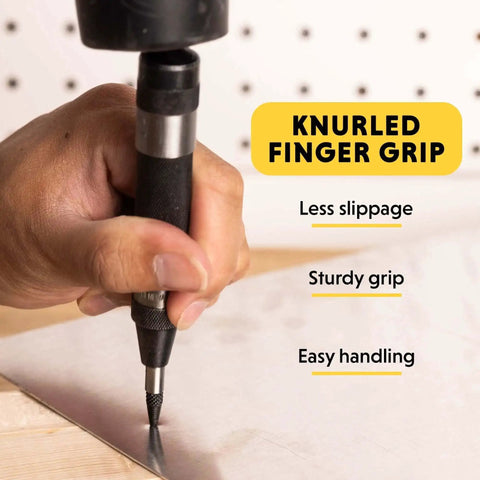 Using Heavy Duty Automatic Center Punch For Marking And Scribing Holes In Wood And Metal With One Hand Trigger Adjustable Spring Tension