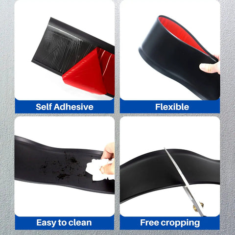 Self Adhesive Vinyl Baseboard Moulding 4 Inch By 20 Feet Black Peel And Stick Wall Cove Base Moulding Trim features self-adhesive and flexible design.