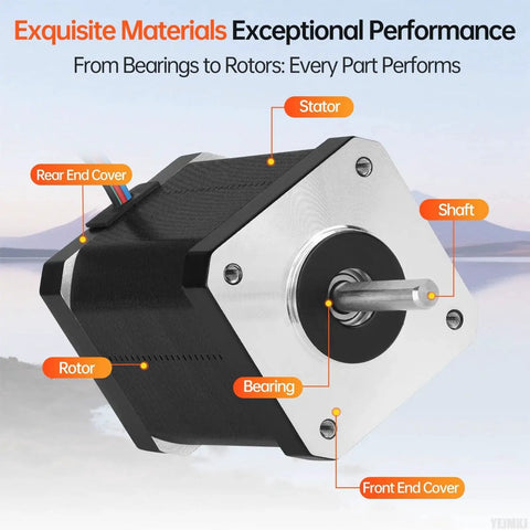Diagram of 5Pack Nema 17 Stepper Motors 2 Phase 1.8 Degree High Torque Bipolar 60mm Frame with labeled parts