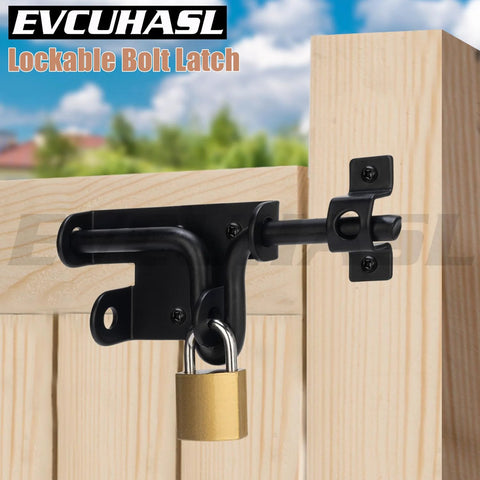 Bi Directional Slide Bolt Gate Latch With Padlock Hole Heavy Duty Sliding Door Lock Hardware For Wooden Fence Black Finish