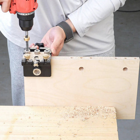 Using 3 In 1 Woodworking Drill Locator And Self Centering Doweling Jig For Cabinet And Furniture Assembly with drill adapters