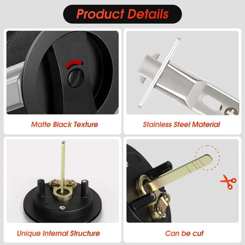 Matte Black Pocket Door Lock Set With Privacy Indicator, showing matte finish, stainless steel part, internal structure, cuttable latch option