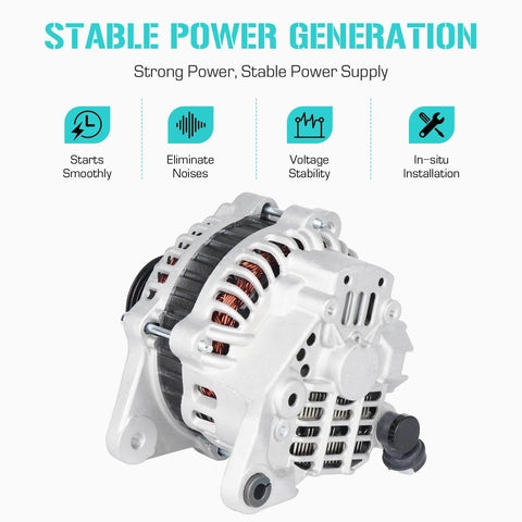 Side view of 2.5L Alternator Replacement For Subaru Forester 03 05 Baja 03 06 Impreza 05 Outback Legacy 00 04 Not Turbocharged Manual Transmission Saab 9 2X 05 Legacy 00 02 Direct Fit Durable High Quality Electrical Component With Easy Install highlighting stable power generation features.
