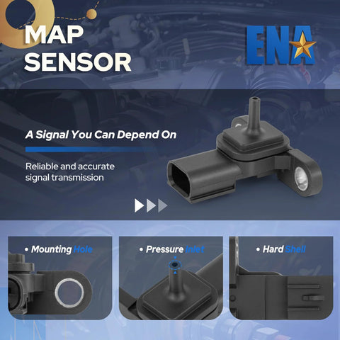 ENA MAP sensor for Toyota vehicles, black plastic automotive sensor with mounting hole and connector.