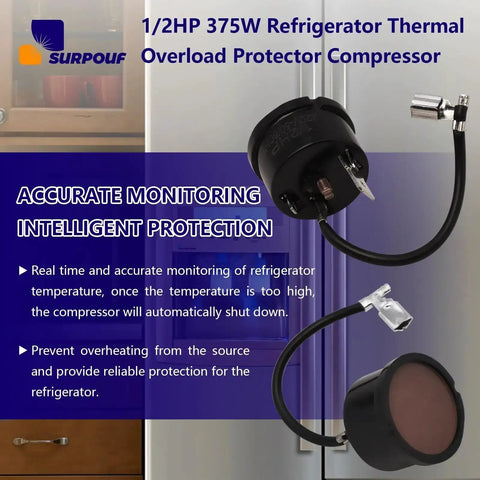 1/2HP 375W Refrigerator Thermal Overload Protector With Auto Shutoff displayed with features and benefits