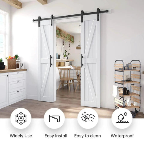 36 Inch By 84 Inch Double Barn Door With 6.6 Feet Sliding Door Hardware And Handle Included, DIY Assembly And Easy Install