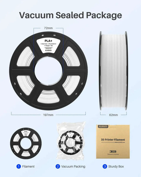 PLA Plus Filament 1.75mm White 1kg Spool For Most FDM 3D Printers With Beefy Toughness And Stronger Prints, vacuum sealed package