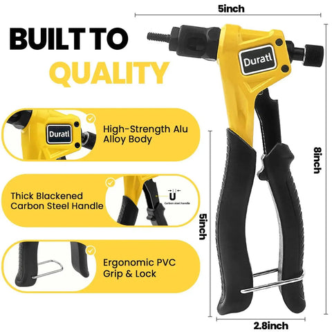 Rivet Nut Tool Kit For Tight Spaces 8 Inch Right Angle Hand Rivnut Tool With 96 Rivnuts And 8 Mandrels M3 To M6 6 32 8 32 10 24 1 4 20 Includes Durable Carrying Case.