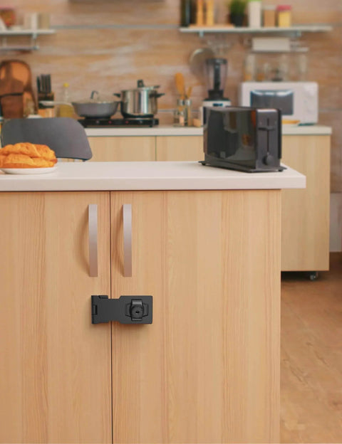 4 Inch Keyed Hasp Lock For Cabinets And Small Doors With Twist Knob Design on kitchen cabinet in black finish