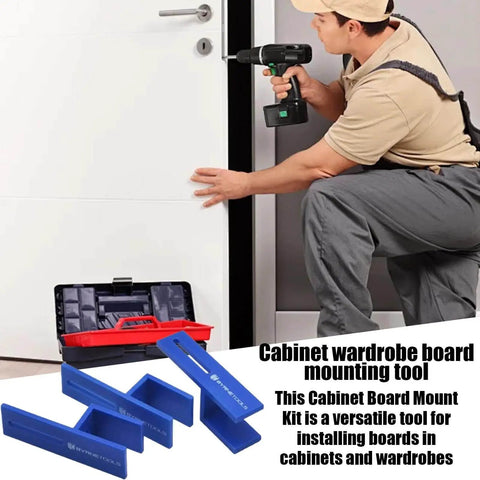 Person using wardrobe closing clips for cabinets and woodworking projects 18mm board clamp tools. Adjustable closing clips set shown.