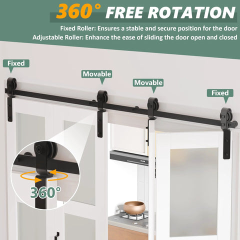 Space Saving Bifold Barn Door Kit With Sliding Hardware For Closet, White MDF Frame, 36 Inch Door, close-up of hardware and track