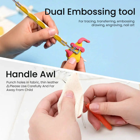 Using dual embossing tool and handle awl from 35-Piece All-In-One Weeding Tools Kit For Vinyl And Scrapbooking, Precision Craft Set