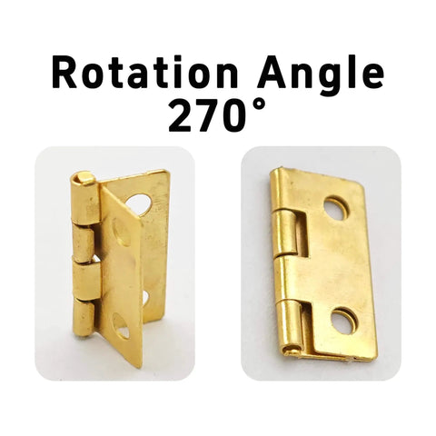 Gold Mini Hinges For Wooden Boxes 18x15mm 80Pcs With 320 Screws 180 Degree Folding Butt Hardware For Jewelry Boxes Crafts DIY Cabinets Dollhouses Antique Look showing 270° angle
