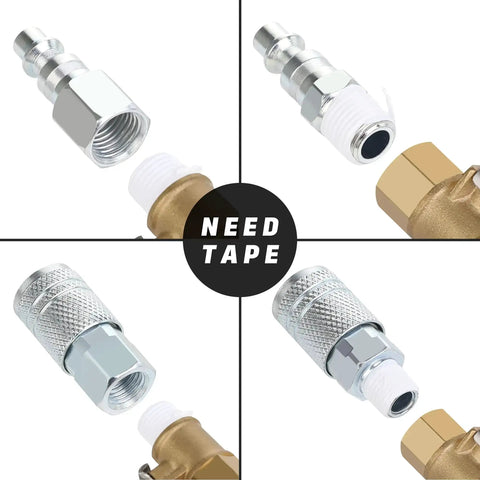 Go-To 1/4 Inch Air Hose Fittings Set With Industrial M-Type Coupler showcasing various connectors and threads