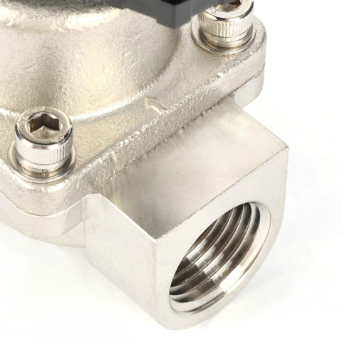 1/2 in stainless steel high-temperature solenoid valve, 12V DC direct-acting NC, PEEK/PTFE seal