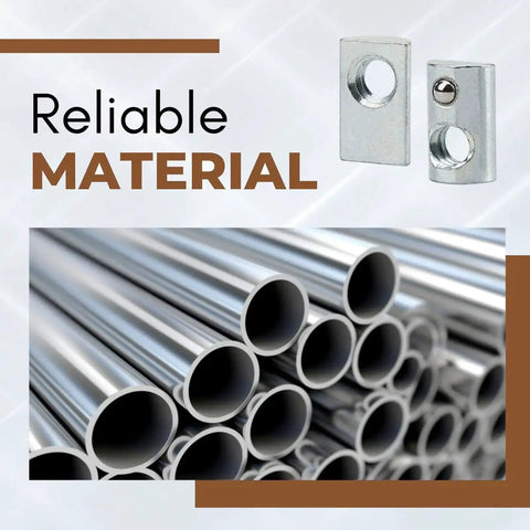 M6 X 1.0 T Slot Nut With Spring Ball Loaded, 10 Pack, Carbon Steel, shown with aluminum extrusion rails and reliable material text