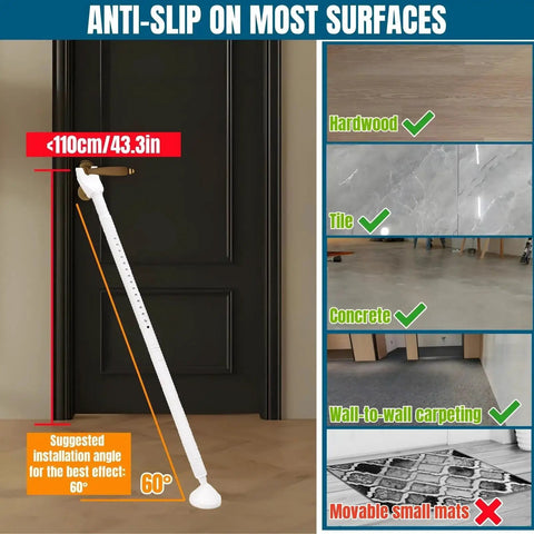 2 Pack Door Security Bar Heavy Duty Metal Door Stoppers Security Patio Bars shown installed on door with anti-slip base
