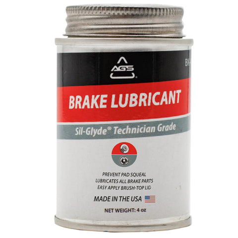 Brake lubricant can: AGS 4 oz silicone brake grease with brush-top lid and red label