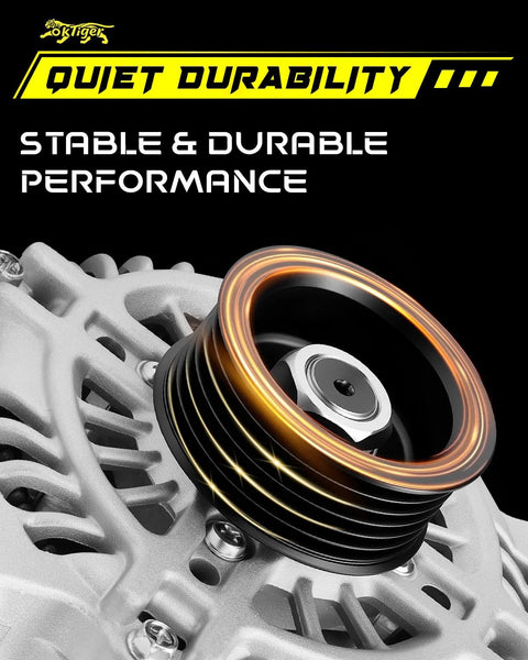 Close-up of Beefed Up 3.0L 12V 150A Alternator with 6 Groove Pulley for Ford Fusion, showcasing pulley design.
