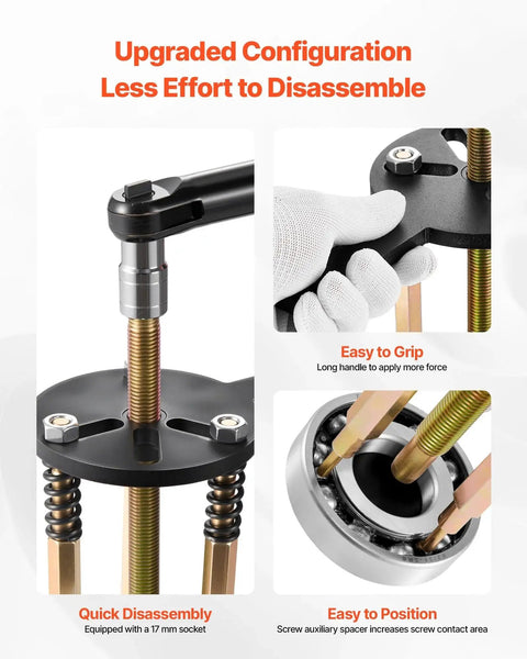 Close-up of 36 Piece Bearing Puller Set With 3 Jaw Hook Pullers, showing reversible jaws and ball-end rods in use