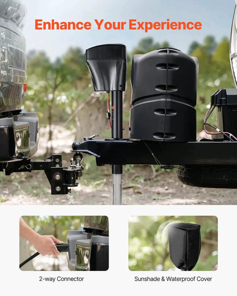 Electric Tongue Jack 5000 Lbs Heavy Duty RV Trailer 2 Way Connector installed on trailer with 2-way connector