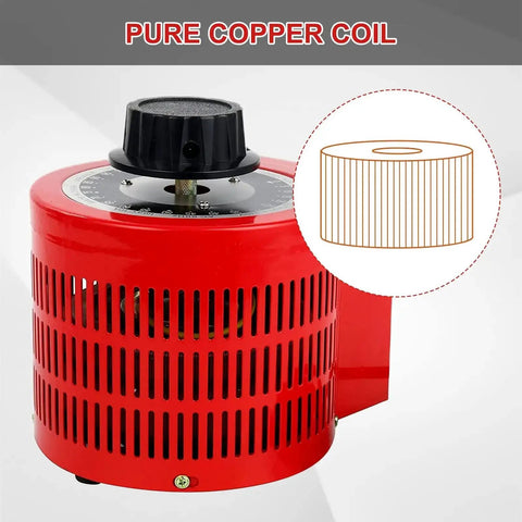 Auto Voltage Transformer 110V Input to 0 to 130V AC Variable Voltage Converter 500W featuring pure copper coil, side view.