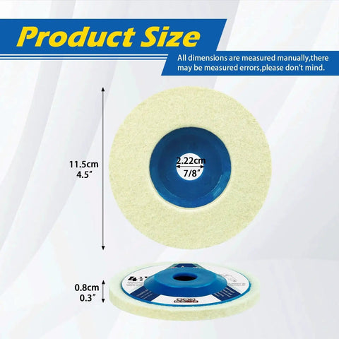 Rugged 10 Pack 4.5 Inch Wool Felt Polishing Wheel Discs For 4-1/2 Inch Angle Grinders With 7/8 Inch Arbor And 8mm Thick Buffing Pads