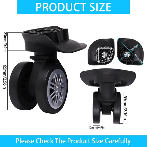Luggage Wheels Replacement Kit For Suitcase 360 Degree Quiet Swivel Wheels With Screws 2 Pack Double Row Spinner Wheel Set Black dimensions