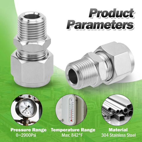 Goldpea 304 stainless steel compression adapters, 3/4 in OD to 3/4 in NPT male, pack of 2