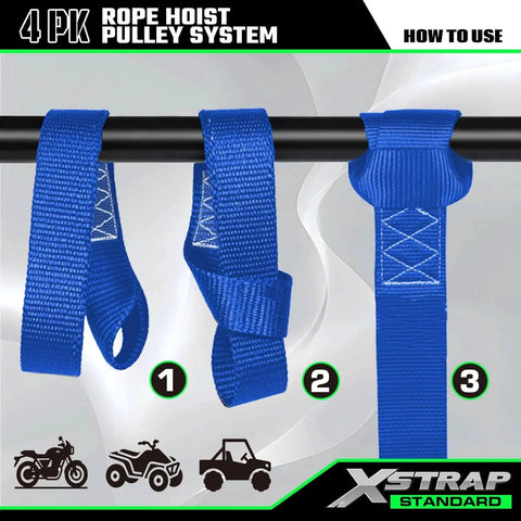 Heavy Duty Hoist With 50 Ft 4.5mm Poly Rope 2000 LB Breaking Strength 1000 LB Load Capacity Includes 2 Soft Loops installation steps