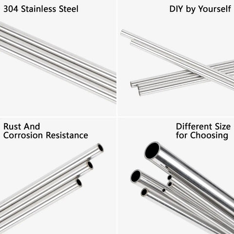Durable 304 Stainless Steel Tube Half Inch OD Round Pipe Metal Tubing Ten Inch Length One Millimeter Wall Thick Four Pack for DIY Projects