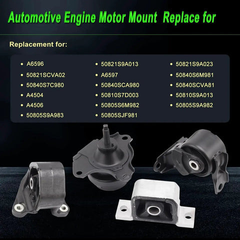 Honda CRV Engine Motor Mount Set Of 4 For 2002 2003 2004 2005 2006 2.4L Auto Transmission Replacement Fits OE A4504 A6597