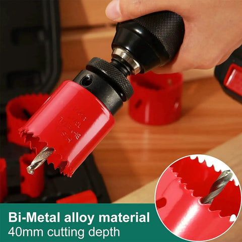 Red Bi Metal Hole Saw from the Bi Metal Hole Saw Kit With Mandrels And Case HYCHIKA, 17 Pc High Speed Steel Hole Saw Set