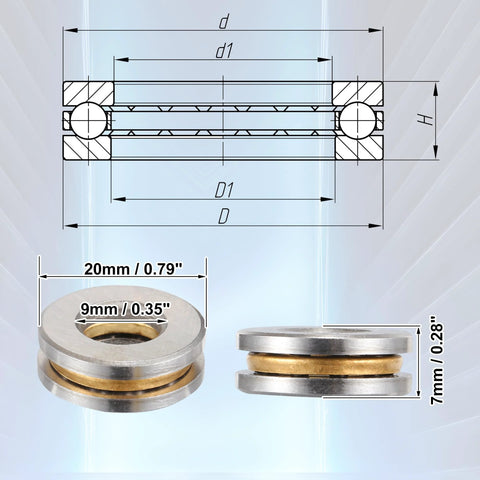 ACROPIX F9-20M thrust ball bearing 9x20x7 mm with gold-tone washers, single row, pack of 2