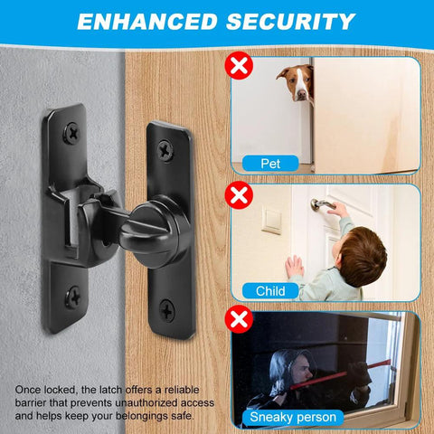 Two Pack Barn Door Lock Latches 90 Degree And 180 Degree Flip Design For Privacy And Security Sliding Door Latch shown installed on door