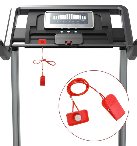 Close-up of treadmill with Two Pack Treadmill Safety Key Replacement Magnetic Emergency Stop Key Universal Fit shown