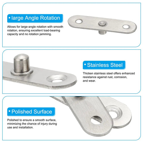 360 Degree Hidden Door Pivot Hinges Set For Secret Doors And Bookcases, 2 Pack XS Size Slick Stainless Steel Silver Tone