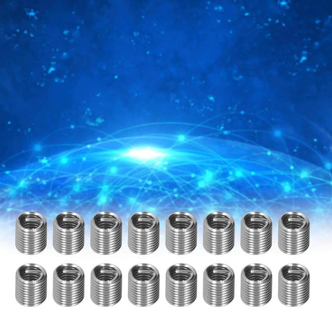 100 Pack M6 X 1 Thread Repair Inserts Stainless Steel Metric Thread Sleeves For Damaged Holes on blue abstract background