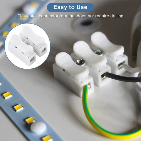 2 Pin Wire Connectors Set With 100 Pcs Spring Terminal Cable Clamps Quick Connectors For LED Strip Light Wiring Durable Flame Retardant Plastic Shell High Conductivity Copper Core For Easy No Fuss Reliable Electrical Wire Joining