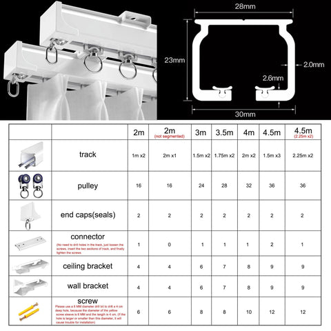 Heavy Duty Ceiling Or Wall Mount Curtain Track Rail For Living Room And Room Dividers Aluminum Alloy Sliding Curtain System White 2 Meters with components