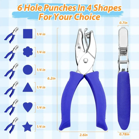Six Piece Craft Hole Punch Set With One Quarter Inch Punches For Scrapbooking And Card Making Includes Round Square Floral Heart Star And Triangle Shapes Totally Handy Lightweight Tool With Soft Grip Handles
