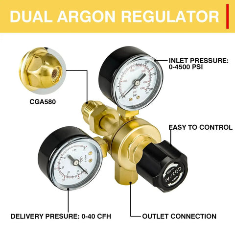 Argon CO2 Welding Regulator with Flowmeter and Gauge 0 to 4500 PSI Output CGA580 Inlet for MIG TIG Shielding Gas