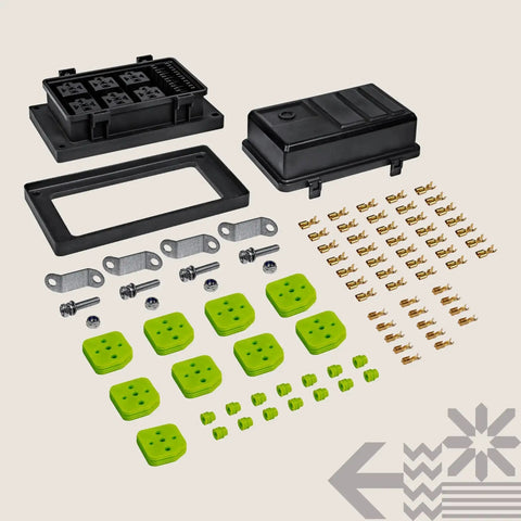 12V DC Auto Waterproof Fuse And Relay Box With Six Relay Sockets And Six Fusible Holders Bosch Style Relays Holder parts displayed