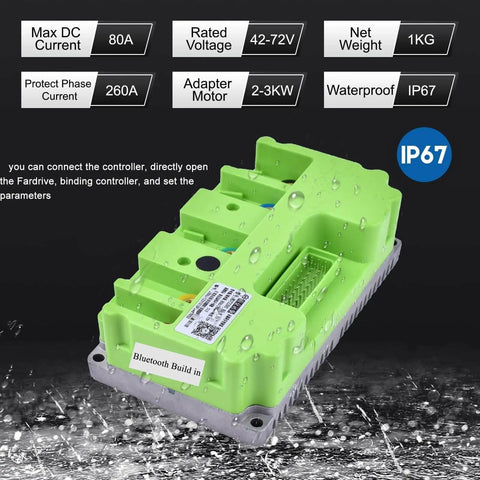Beefy 72V 3000W Brushless Motor Kit With 80A Controller featuring green waterproof IP67 design for e-ride upgrades.