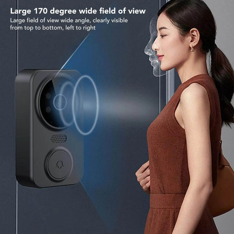 Woman uses Video Intercom System With 8MP HD Doorbell Camera And 4.3 Inch Monitor, 170 Degree Wide Angle View, Night Vision