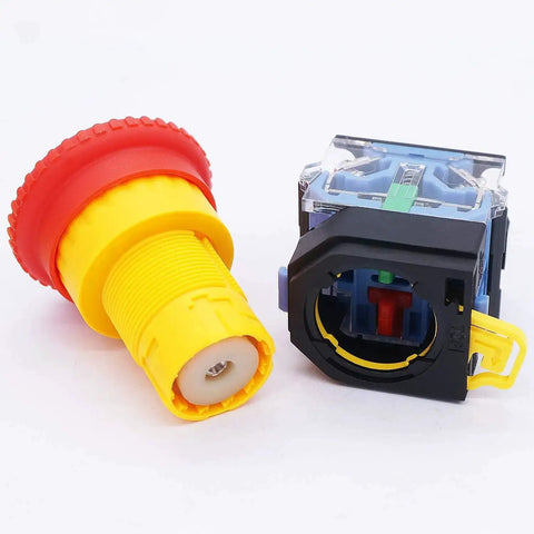 Emergency Stop Red Sign Mushroom Push Button Switch Station 1NC 1NO 440V 10A Normally Closed Stop Button Box LA38-11ZS-BOX