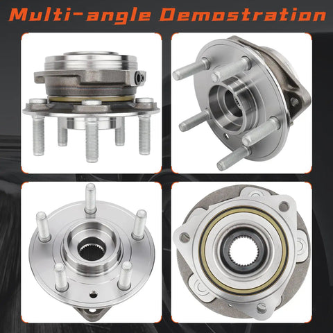 Front Left Or Right Wheel Hub Bearing Assembly For Jeep Wrangler And Gladiator 5 Lug Without ABS Beefed Up Heavy Duty Replacement Fit 2018 Through 2023 Models Today, multi-angle view of metal assembly