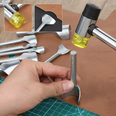14 Sizes Leather Corner Punch Set With Half Round Punch And Rubber Hammer for DIY leathercraft